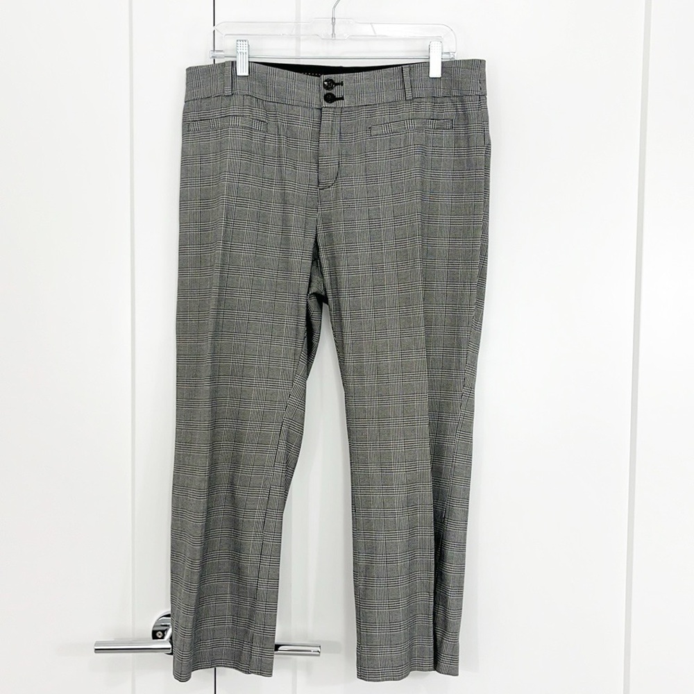 Anthropologie Size 12 Gray Plaid Cropped Flare Trousers Pants with Pockets